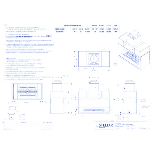 Carina Open Hearth Traditional : 6' Double-sided Fireplace (30" Viewing Height)