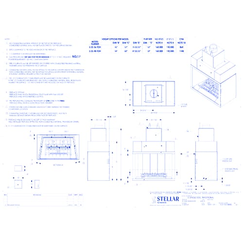 Carina Open Hearth Traditional: 5' Single Sided Fireplace (36" & 48" Viewing Heights)