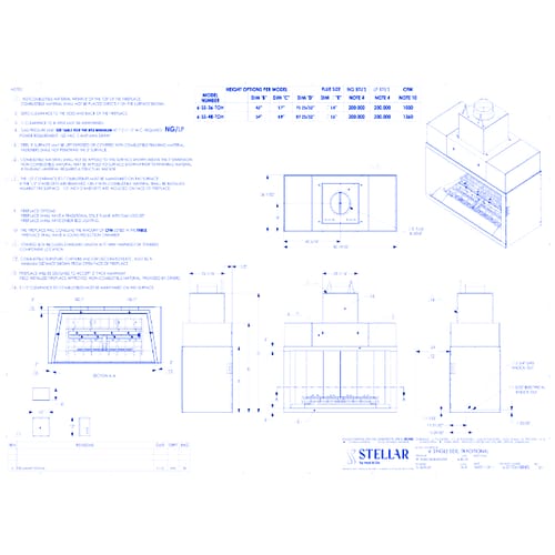 Carina Open Hearth Traditional: 6' Single Sided Fireplace (36" & 48" Viewing Heights)