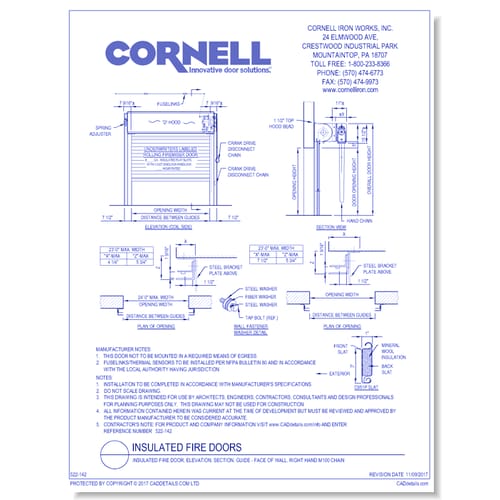 Insulated Fire Door, Elevation, Section, Guide - Face of Wall, Right Hand M100 Chain