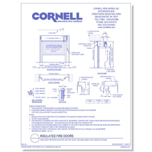 Insulated Fire Door, Elevation, Section, Guide - Between Jambs, Right Hand M100 Crank