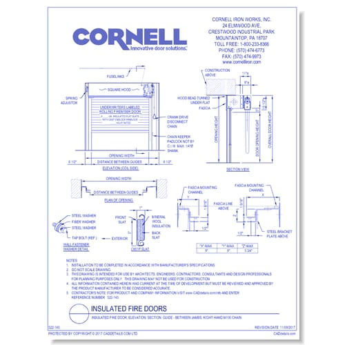 Insulated Fire Door, Elevation, Section, Guide - Between Jambs, Right Hand M100 Chain