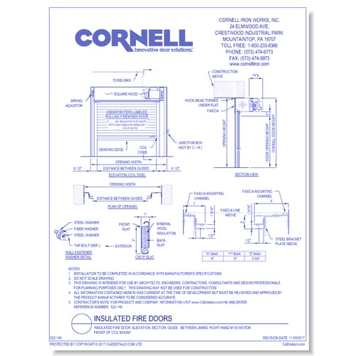 Insulated Fire Door, Elevation, Section, Guide - Between Jambs, Right Hand M100 Motor, Front of Coil Mount