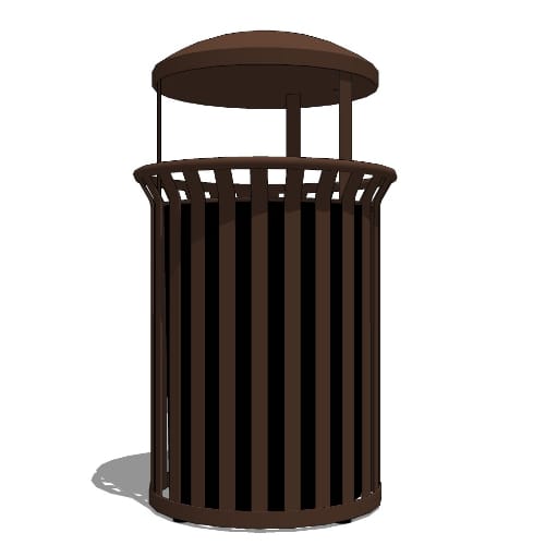 Streetscape Collection: 37 Gallon Outdoor Trash Receptacle w/ Rain Canopy (SCD-2633)