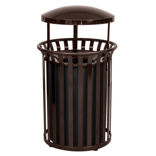 Streetscape Collection Outdoor Trash Receptacle with Rain Canopy - 37 Gallon