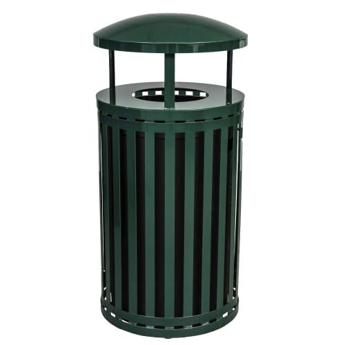 Streetscape Collection Outdoor Trash Receptacle with Rain Canopy and Door - 45 Gallon