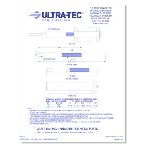 Swagless Tensioning Fittings — Invisiware® Receivers with Push-Lock® Stud