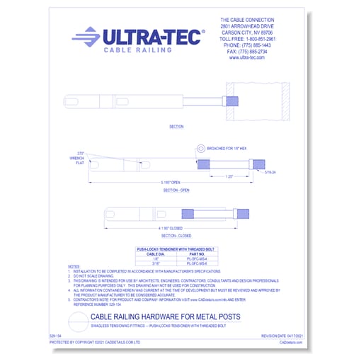 Swagless Tensioning Fittings — Push-Lock® Tensioner with Threaded Bolt