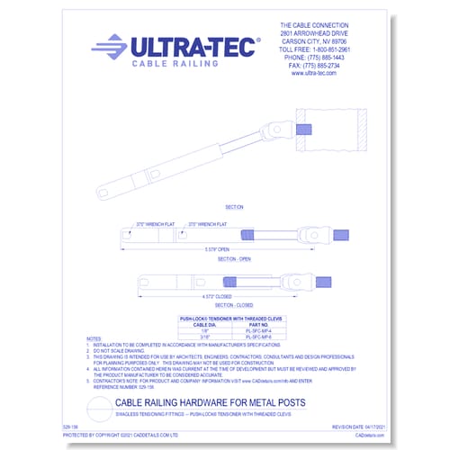 Swagless Tensioning Fittings — Push-Lock® Tensioner with Threaded Clevis