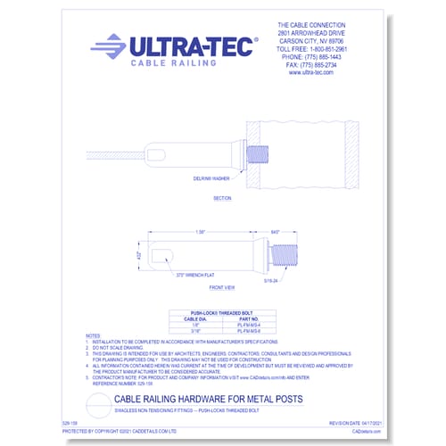 Swagless Non-Tensioning Fittings — Push-Lock® Threaded Bolt