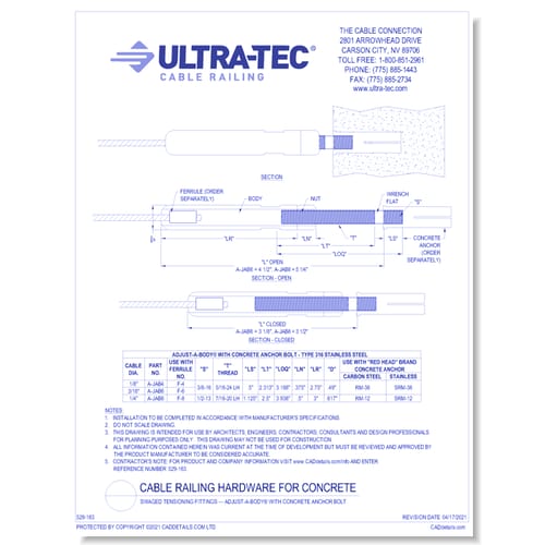 Swaged Tensioning Fittings — Adjust-a-Body® with Concrete Anchor Bolt