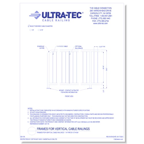 Frames for Vertical Cable Railings: 1 1/4" Pipe 36 1/2" High