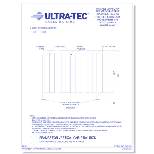 Frames for Vertical Cable Railings: 1 1/2" Pipe 36 1/2" High