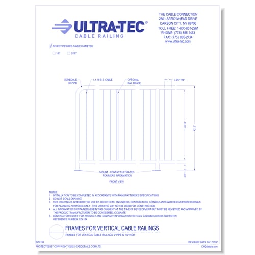 Frames for Vertical Cable Railings: 2" Pipe 42 1/2" High