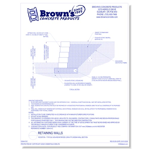 Retaining Walls: Rockton - Typical Non-Reinforced (Gravity) Kodah Wall Section