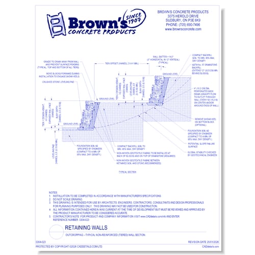 Retaining Walls: Outcropping - Typical Non-Reinforced (Tiered) Wall Section