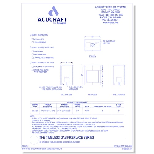 A-TS-36x36-IO: Timeless Series 36x36 Indoor/Outdoor Gas Fireplace