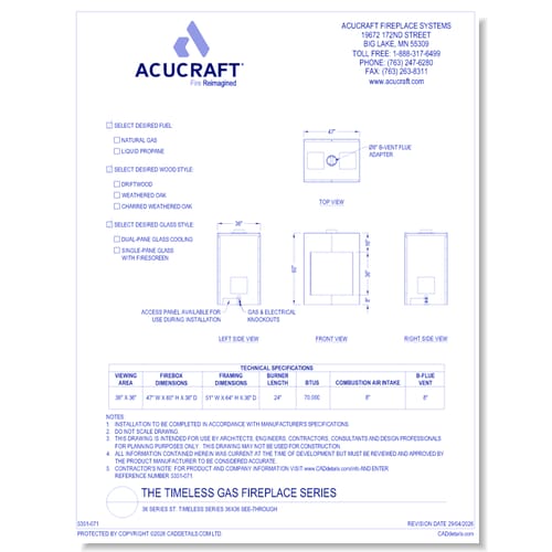 A-TS-36x36-ST: Timeless Series 36x36 See-Through Gas Fireplace