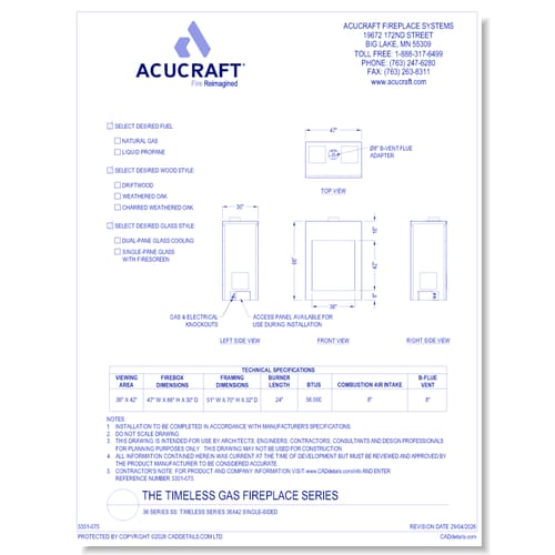 A-TS-36x42-SS: Timeless Series 36x42 Single Sided Gas Fireplace