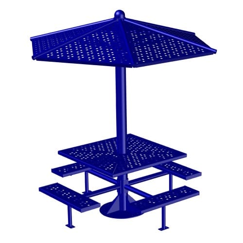 (ST-4S-PC-SM) Single Post Shade Table, Flat Panel Canopy, 4-Seats, Surface Mount 