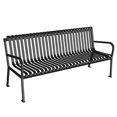 (222-6) Steel Bench, 6', Vertical Slats, Fully Welded, Surface Mount 