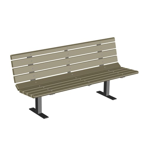 (552-6-SSA) Wood Bench, 6', with Arms, 2x4 Wood Planks, Surface Mount 