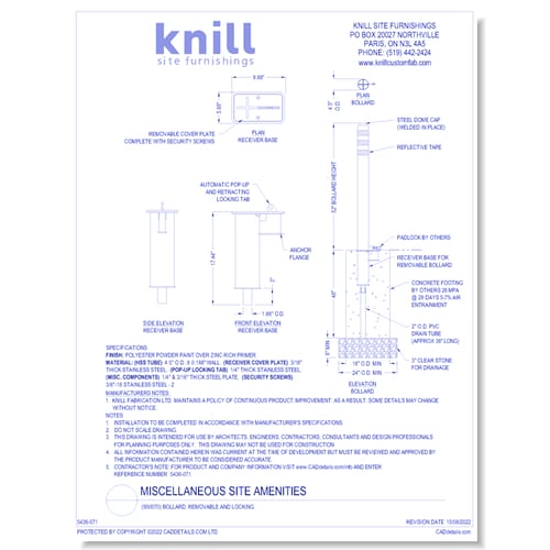 (950070) Bollard, Removable and Locking 