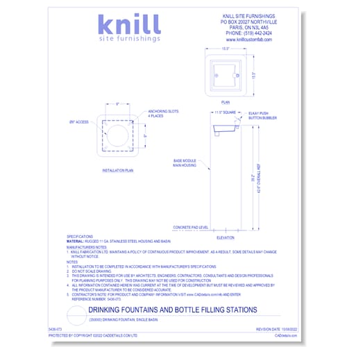 (350000) Drinking Fountain, Single Basin 