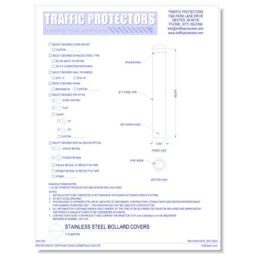Stainless Steel Bollard Covers: 5" Diameter