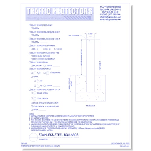 Stainless Steel Bollards: 5" Diameter
