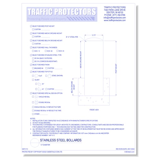 Stainless Steel Bollards: 12" Diameter
