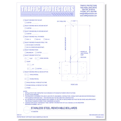 Stainless Steel Removable Bollards: 6" Diameter