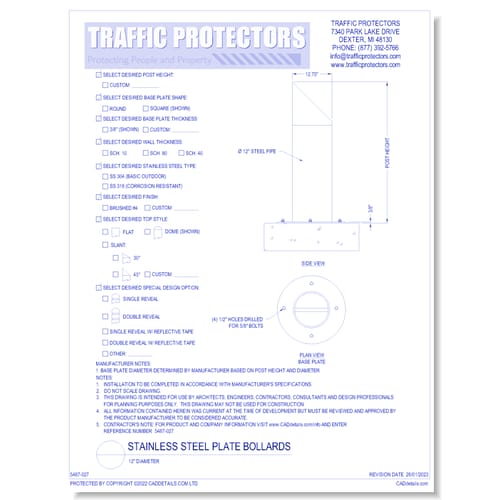 Stainless Steel Plate Bollards: 12" Diameter