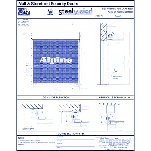 Steel-Vision® Face Mounted to Masonry: Manual Push-Up Operation
