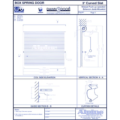 Dawn 3" Door Manual (Push-Up) Operated: Between Jamb