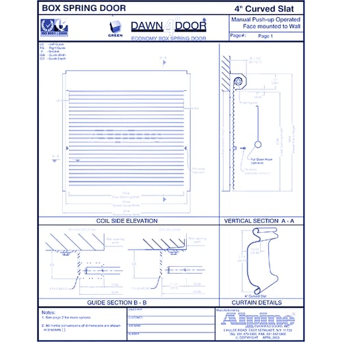 Dawn 4" Door Manual (Push-Up) Operated Container Doors: Face Mounted