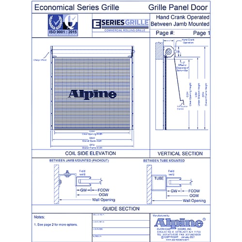 E-Series Grille™ Between Jamb Mounted (Packout): Hand Crank Operation