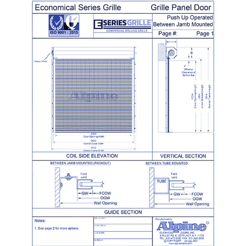 E-Series Grille™ Between Tube Mounted: Manual Push-Up Operation