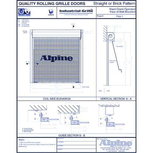 Industrial-Grille™ Face Mounted to Masonry: Hand Crank Operation