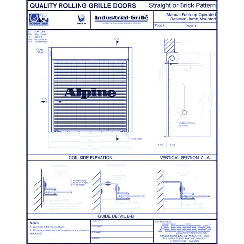Industrial-Grille™ Between Jamb Mounted (Packout): Manual Push-Up Operation