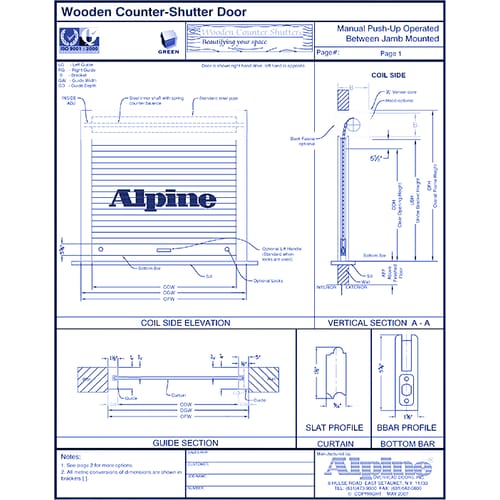 Wooden Counter Shutter Between Jamb Mounted: Manual Push-Up Operation