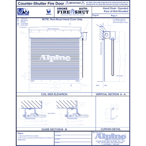 Auto Smoke Fire-Shut® Face Mounted to Masonry: Hand Chain Operation