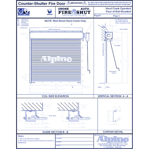 Auto Smoke Fire-Shut® Face Mounted to Steel: Hand Crank Operation