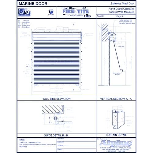 Auto High Rise H-O Fire-Tite® Face Mounted to Steel: Hand Crank Operation