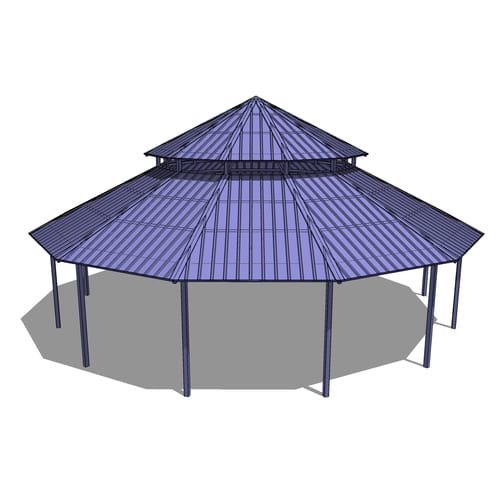 Steel Structure: Clerestory Pavilion – Twelve Sided, Two Tiered Pavilion, Hip Roof