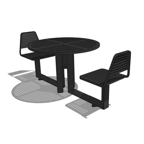 Carousel metal table, 2-seat (backed) with 2 Wheelchair Accessible Spots, 42" circular, 87" x 42" x 32" (CARM4-2-2W-3)