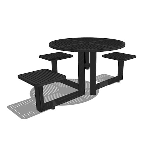 Carousel metal table, 3-seat (backless) with 1 ADA Compliant Spot, 42" circular, 87" x 42" x 32" (CARM4-2-3A-1)