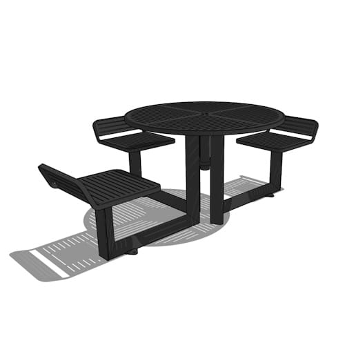 Carousel metal table, 3-seat (low-back) with 1 ADA Compliant Spot, 42" circular, 87" x 42" x 32" (CARM4-2-3A-2)