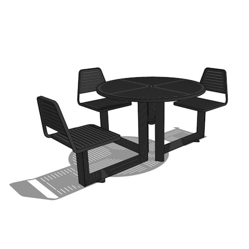 Carousel metal table, 3-seat (backed) with 1 ADA Compliant Spot, 42" circular, 87" x 42" x 32" (CARM4-2-3A-3)