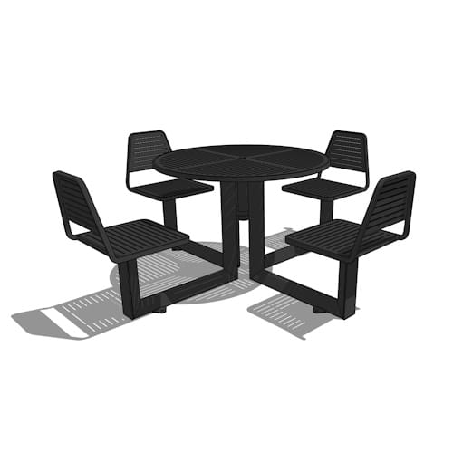 Carousel metal table, 4-seat (backed), 42" circular, 87" x 87" x 32" (CARM4-2-4-3)